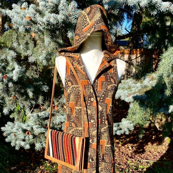 Hans Metzen Dresses & Skirts - DESIGNER Hans METZEN Vintage Hooded Long Vest Lurex Dress Fall Colors Overdress